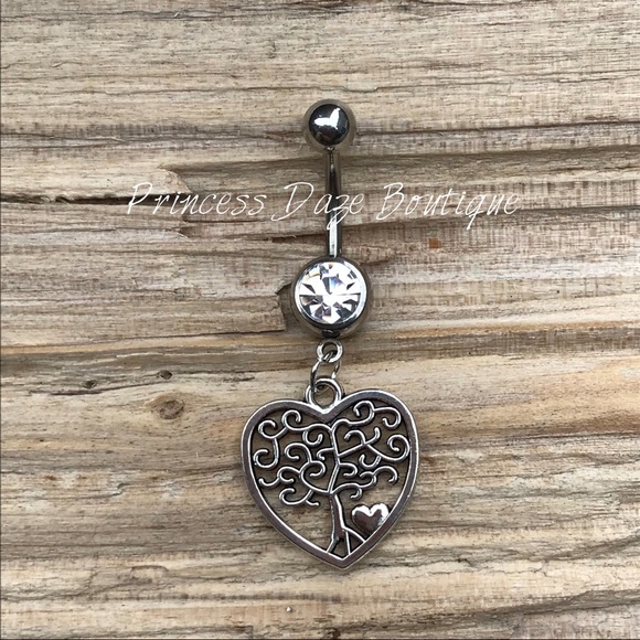 Silver Heart‎ Tree Of Life Belly Button Ring - Picture 1 of 1
